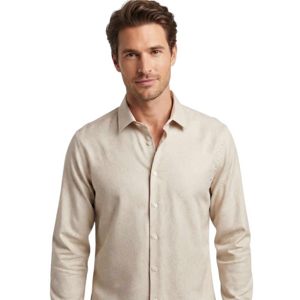 Consequence Tan Paisley Dress Mens Club Shirt Size XL